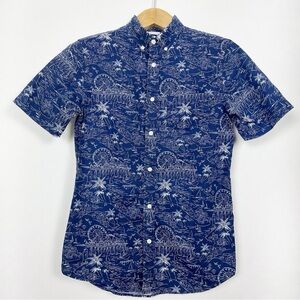 Old Navy Men's Navy and White Tropical‎ Print Slim Fit Cotton Shirt Size Small